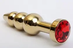 Золотистая анальная ёлочка с красным кристаллом - 11,2 см.