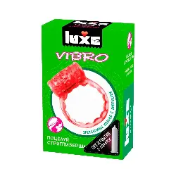 Розовое эрекционное виброкольцо Luxe VIBRO 'Поцелуй стриптизёрши' + презерватив