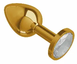 Золотистая анальная втулка с прозрачным кристаллом - 7 см.