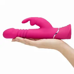 Розовый вибратор Thrusting Realistic Rechargeable Rabbit Vibrator с имитацией толчков - 22,8 см. с вибростимуляцией клитора