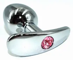 Серебристая анальная пробка для ношения из нержавеющей стали с розовым кристаллом - 8 см. 