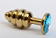 Золотистая рифлёная пробка с голубым стразом - 8,2 см.