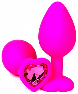 Розовая силиконовая пробка с розовым кристаллом-сердцем - 8,5 см.