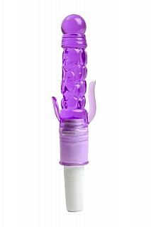 Фиолетовый вибратор с дополнительными отростками - 21 см. для клитора