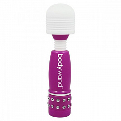 Фиолетово-белый жезловый мини-вибратор с кристаллами Mini Massager Neon Edition с беспроводным пультом