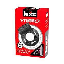 Чёрное эрекционное виброкольцо Luxe VIBRO 'Африканский Эль Дьябло' + презерватив