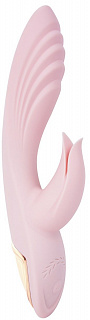 Нежно-розовый вибромассажёр-кролик Classic Kiss - 24 см. (система кролик)