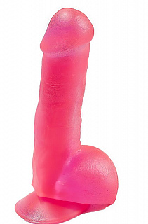 Розовый фаллоимитатор с мошонкой - 17,8 см.